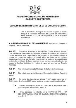 LEI COMPLEMENTAR N&ordm; 2.394_Cria a Sec. de Cultura, Esporte e