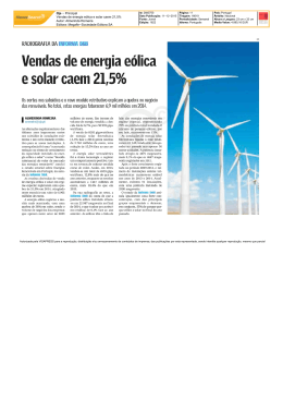 Vendas de energia eólica e solar caem 21,5%