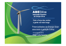 Potencialidades da Energia Solar associada &agrave; gera&ccedil;&atilde;o E&oacute;lica
