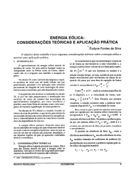 ~ ENEaGIA EÓLIcA: _ I coNslDERAÇoEs TEoRIcAs E APLlcAçAo