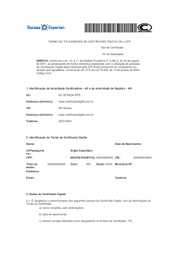 TERMO DE TITULARIDADE DE CERTIFICADO DIGITAL DE e-CPF
