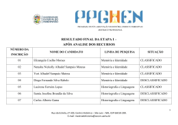 RESULTADO FINAL DA ETAPA I &ndash; AP&Oacute;S ANALISE DOS