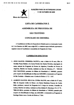 lista de candidatos à assembleia de freguesia de são teotónio