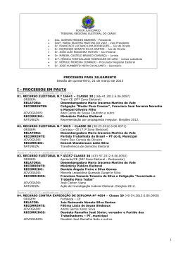 I - PROCESSOS EM PAUTA - Tribunal Regional Eleitoral do Cear&aacute;