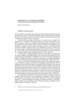 DEMOGRAFIA, ACTIVIDADE E EMPREGO Contributos