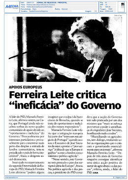 Ferreira Leite critica ineficácia do Governo