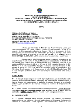 Edital - Minist&eacute;rio do Desenvolvimento Agr&aacute;rio