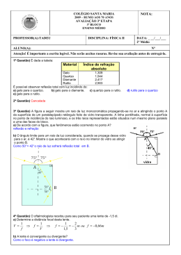 NOTA: Material &Iacute;ndice de refra&ccedil;&atilde;o absoluto m foum f V f f V
