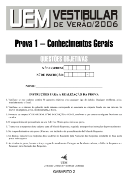 Prova 1 &ndash; Conhecimentos Gerais: Quest&otilde;es Objetivas (Gabarito 2)