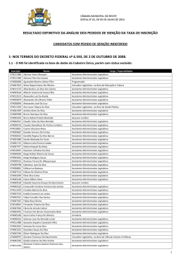 Resultado definitivo dos pedidos de isen&ccedil;&atilde;o da taxa