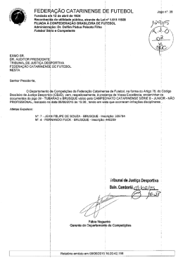 Proc. 129-15 &ndash; Tubar&atilde;o x Brusque &ndash; S&eacute;rie B Junior