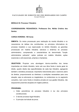 Processo Tribut&aacute;rio - Faculdade de Direito de S&atilde;o Bernardo do