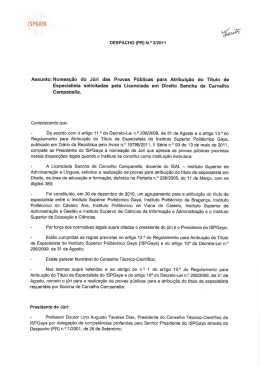 Despacho de Nomea&ccedil;&atilde;o do J&uacute;ri - Instituto Superior Polit&eacute;cnico Gaya
