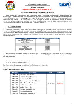 Edital - Convoca&ccedil;&atilde;o para as provas pr&aacute;tica