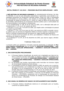 Edital n&deg; 133/2015 - CPS - Universidade Estadual de Ponta Grossa