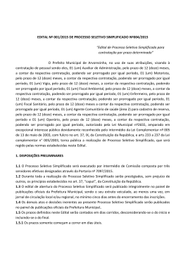 EDITAL N&ordm; 001/2015 DE PROCESSO SELETIVO SIMPLIFICADO