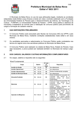Prefeitura Municipal de Balsa Nova Edital n&ordm; 003/ 2011 - NC
