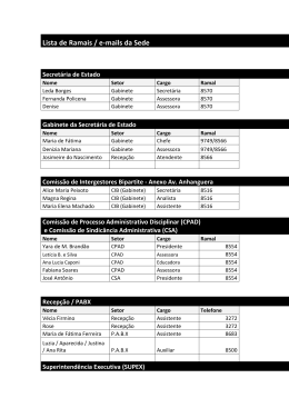Lista de Ramais / e-mails da Sede