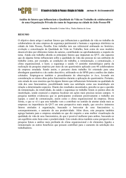 An&aacute;lise de fatores que influenciam a Qualidade de Vida no