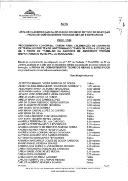 ACTA LISTA DE cLAsslFlcA&ccedil;&Atilde;o DA APLICA&Ccedil;&Atilde;O oo &Uacute;Nlco METoDo