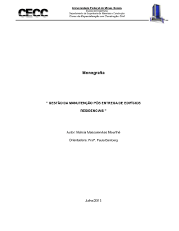 Gest&atilde;o da Manuten&ccedil;&atilde;o P&oacute;s Entrega de Edif&iacute;cios Residenciais