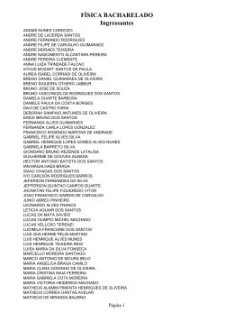 FÍSICA BACHARELADO Ingressantes