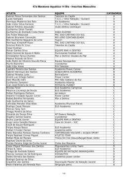 47a Maratona Aqu&aacute;tica 14 Bis - Inscritos Masculino