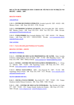 1 rela&ccedil;&atilde;o de endere&ccedil;os dos cursos de t&eacute;cnico em nutri&ccedil;&atilde;o no brasil