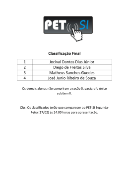 Classificação Final 1 Jocival Dantas Dias Júnior 2 Diego de Freitas