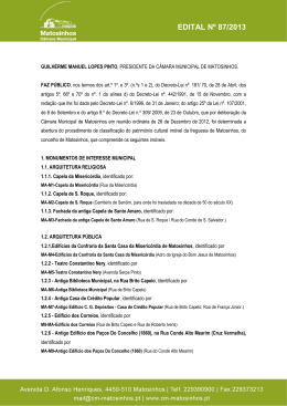 EDITAL N&ordm; 87/2013 - C&acirc;mara Municipal de Matosinhos