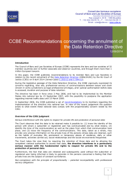 CCBE Recommendations concerning the annulment of the Data