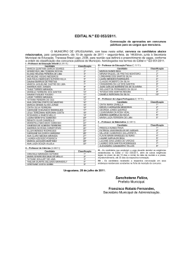 EDITAL N&deg; 53/2011 - Convoca&ccedil;&atilde;o de aprovados