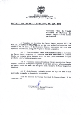 PROJETO DE DECRETO LEGISLATIVO N&deg;. 001/2015