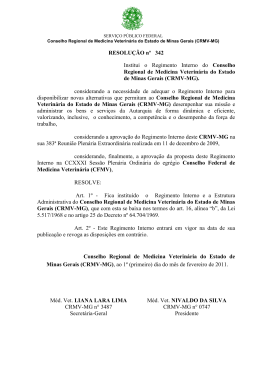 RESOLU&Ccedil;&Atilde;O n&ordm; 342 Institui o Regimento Interno do - CRMV-MG