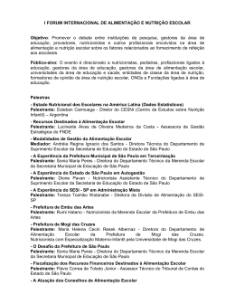 I FORUM INTERNACIONAL DE ALIMENTA&Ccedil;&Atilde;O E NUTRI&Ccedil;&Atilde;O