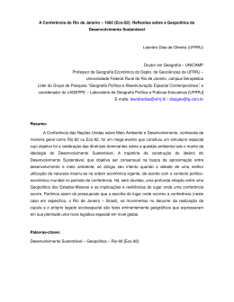 A Confer&ecirc;ncia do Rio de Janeiro &ndash; 1992 (Eco-92