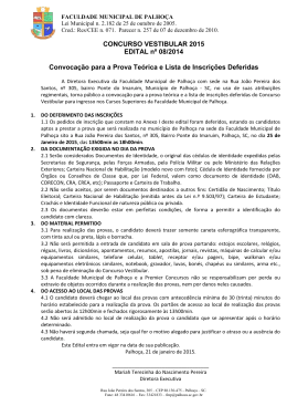 CONCURSO VESTIBULAR 2015 EDITAL n&ordm; 08/2014 Convoca&ccedil;&atilde;o