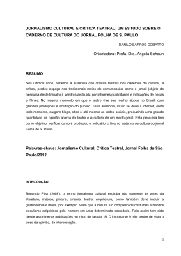JORNALISMO CULTURAL E CR&Iacute;TICA TEATRAL: UM