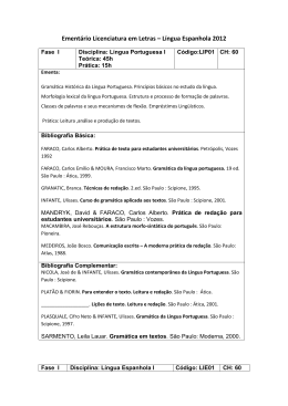 Ement&aacute;rio de Licenciatura em Letras