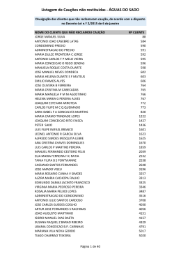 Listagem de Cauções não restituídas