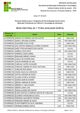 RESULTADO FINAL DA 1&ordf; ETAPA (AVALIA&Ccedil;&Atilde;O ESCRITA)