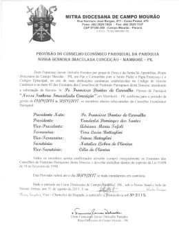 Provisão do Conselho Econômico Paroquial até 2017