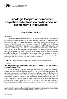 Psicologia hospitalar: temores e ang&uacute;stias subjetivas do profissional