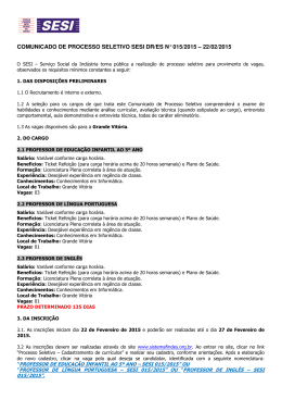 comunicado de processo seletivo sesi dr/es n&deg; 015