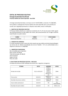 EDITAL DE PROCESSO SELETIVO Energia Sustent&aacute;vel do