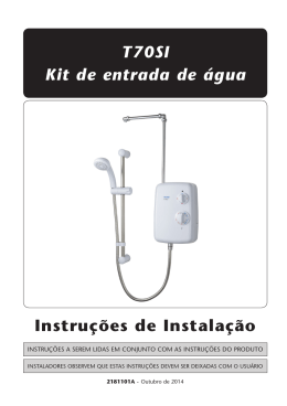 Instru&ccedil;&otilde;es de Instala&ccedil;&atilde;o T70SI Kit de entrada de &aacute;gua