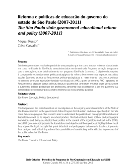 Reforma e políticas de educacão do governo do estado de São Paulo