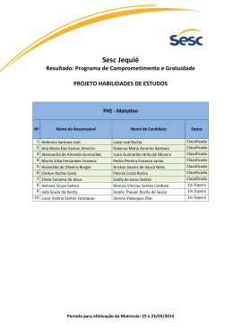 Resultado da Sele&ccedil;&atilde;o PCG &ndash; Educa&ccedil;&atilde;o Complementar &ndash; Sesc Jequi&eacute;