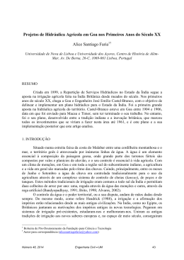 Projetos de Hidr&aacute;ulica Agr&iacute;cola em Goa nos Primeiros Anos do