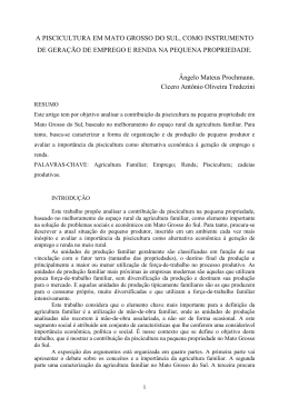 a piscicultura em mato grosso do sul, como instrumento de